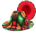 Zweifarbiger Wollfilzhut mit buntem Karomuster außen und rotem Innenfutter für Damen - M (56-58cm) / Buntes Karo + Rot