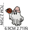 Detail of ghost patch with pink hat playing basketball showing embroidery texture - Basketball Ghost (28)