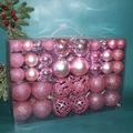 Pink Christmas ornaments set in transparent box with matte and glitter finishes - 100pcs PVC Boxed (Pink)