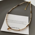 Champagne gold beaded necklace with amber crystal pendant and lobster clasp closure - XL0204-Champagne Faceted Pendant Necklace