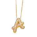 Gouden bubble initiaal A ketting met fonkelende roze en witte zirkonia steentjes - Letter A