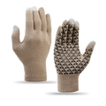 Khaki knitted touchscreen winter gloves with anti-slip palm grip for men and women - Khaki Gloves