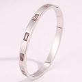 Silver titanium steel bracelet with five rectangular pink zircon stones and side clasp - Silver-Pink Zirconia