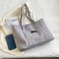 Borsa tote minimalista in tela grigia con etichetta fashion e grande capacità giornaliera - Grigio