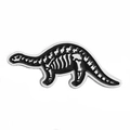 Dinosaur skeleton enamel pin with black background and white bone silhouette design - Diplodocus Skeleton Style (XZ7858)