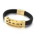 Men's woven leather bracelet with gold magnetic clasp and stainless steel motor chain link - 19cm / Gold (KB152575-KFC)