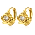Golden crown and heart hoop earrings with sparkling cubic zirconia stones - Gold Crown