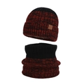 Ensemble bonnet et tour de cou d'hiver en tricot à carreaux rouge et noir doublé polaire - Rouge Vin Mélangé