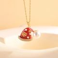 Collana con ciondolo cappello di Natale rosso con fiocchi d'oro e perle bianche - Cappello di Natale con Perla / Oro