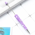 DIY purple beaded ballpoint pen with romantic heart prints and silver metal stem - Valentine's Day Model C-Purple
