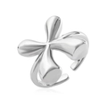 Polished silver floral abstract adjustable open ring with minimalist petal design - Letter X