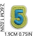 Detailed view of sky blue number 5 embroidered patch with green border, size 2.6cm by 1.9cm - Greenish Number Shape (5)