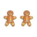 Sparkling gingerbread man stud earrings with colorful enamel and gold-plated finish - Gold Zircon Gingerbread Man / 1 Pair