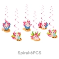 Pink Axolotl themed hanging spiral decorations with coral and seashell for kids party - Swirl Decorations
