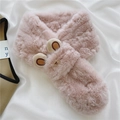 Soft pink plush faux fur scarf for women featuring a cute cartoon bear head design - Pink