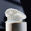 Cappello da capitano bianco con paillettes e strass luccicanti con scritta BRIDE - Regolabile / Bianco (Strass AB Completi)