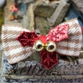 Brown houndstooth Christmas bow featuring red glitter leaves and golden bells decor - Style 30-Brown Houndstooth Red Leaf Double Bell