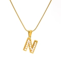 Collier en acier titane doré avec pendentif lettre N serti de perles blanches - Lettre N (SP723G-N)