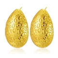 Golden drop earrings with embossed leopard texture and high-gloss metallic finish - Leopard Lava Water Drop