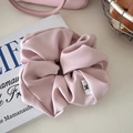 Oversized baby pink satin scrunchie with bow logo tag for elegant balletcore hair styling - Matte Pink
