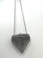 Elegant silver heart-shaped evening clutch bag encrusted with sparkling rhinestones - Tassel Style / Black