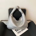 Chic silver metallic woven hobo shoulder bag with luxury intrecciato leather texture - Silver