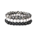 Nahaufnahme von 8mm Rosenquarz und schwarzem Onyx Perlenarmbänder Set für Yoga - Obsidian Weißer Türkis Landkartenstein Dreiteiliges Set (ZJ6283)