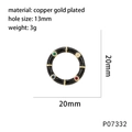 Detail view of 20mm gold plated brass enamel pendant with colorful zircon stones - Black (P07332)