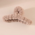 Pince à cheveux en peluche marron chaud pour cheveux épais, accessoire doux hiver - Emballage en vrac / Café Foncé