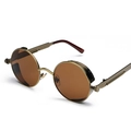 Retro steampunk round sunglasses with bronze metal frame and side shields for unisex style - Bronze Brushed Tea Lens C10