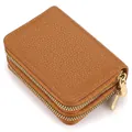 Brown accordion card wallet with lychee pattern faux leather and double zippers - Brown