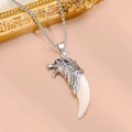 Men's titanium steel wolf head and fang pendant necklace with silver link chain - Wolf Head Animal Fang Style (Silver Color - Tibetan Silver Necklace - 4)