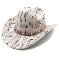 Detail eines Western-Cowboyhuts mit Vogeldrucken und Flechtband mit Sternenperlen - M (56-58cm) / Flaches Oberteil Beige