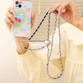 Adjustable black leather woven chain with silver metal ball and hook for phone cases - Silver Chain Black Leather