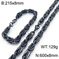 Conjunto de collar y brazalete bizantino de acero inoxidable negro para hombre - Pulsera / Negro