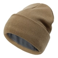 Khaki cable knit beanie with warm fleece lining shown from a 45-degree angle - Khaki
