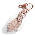 Handmade bohemian keychain with beige cotton macrame weave and rose gold lobster clasp - Light Pink