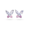 Macro detail of butterfly earrings with purple and pink gemstones in S925 silver - Pink & Purple Zirconia / Silver Base Colorful Zircon