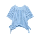 Pull à manches courtes bleu ciel en maille ajourée avec nœuds latéraux élégants - Bleu