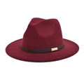 Classic burgundy wool fedora hat with wide brim and leather band with gold buckle detail - Burgundy