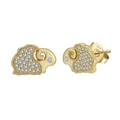 Golden S925 sterling silver sheep stud earrings featuring sparkling white zircon micro-inlay - Gold Sheep Rhinestone Studs (SE401-14K)