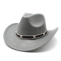 Gray felt cowboy hat with white woven rope decorative band and classic wide brim - M (56-58cm) / Gray