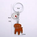 Brown Poodle enamel keychain with silver ring and I Love Dogs charm on white background - Teddy Dog