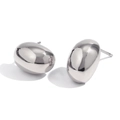 Minimalist silver bean stud earrings with polished mirror finish in stainless steel - Hollow Bean Stud Earrings - Steel Color