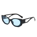 Oval cat-eye sunglasses with hollow temples and light blue lenses in black frame - Black Frame Blue Lens