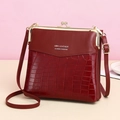 Red crocodile texture crossbody bag with gold chain strap and QBH.LEATHER logo detail - Red