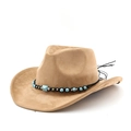 Bohemian suede western cowboy hat in camel brown with turquoise beaded ethnic band - M (56-58cm) / Camel