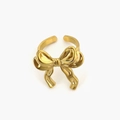 Elegant gold bow-shaped open ring in polished titanium steel with an adjustable band - Gold Adjustable Ring