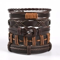 Brown multi-layer braided leather bracelet set for men with diverse woven textures - T9 Style (Multi-layer Brown Classic)