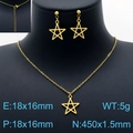 Goldschmuck-Set aus Edelstahl mit hohlem Stern-Anhänger, Halskette und Ohrringen - Gold